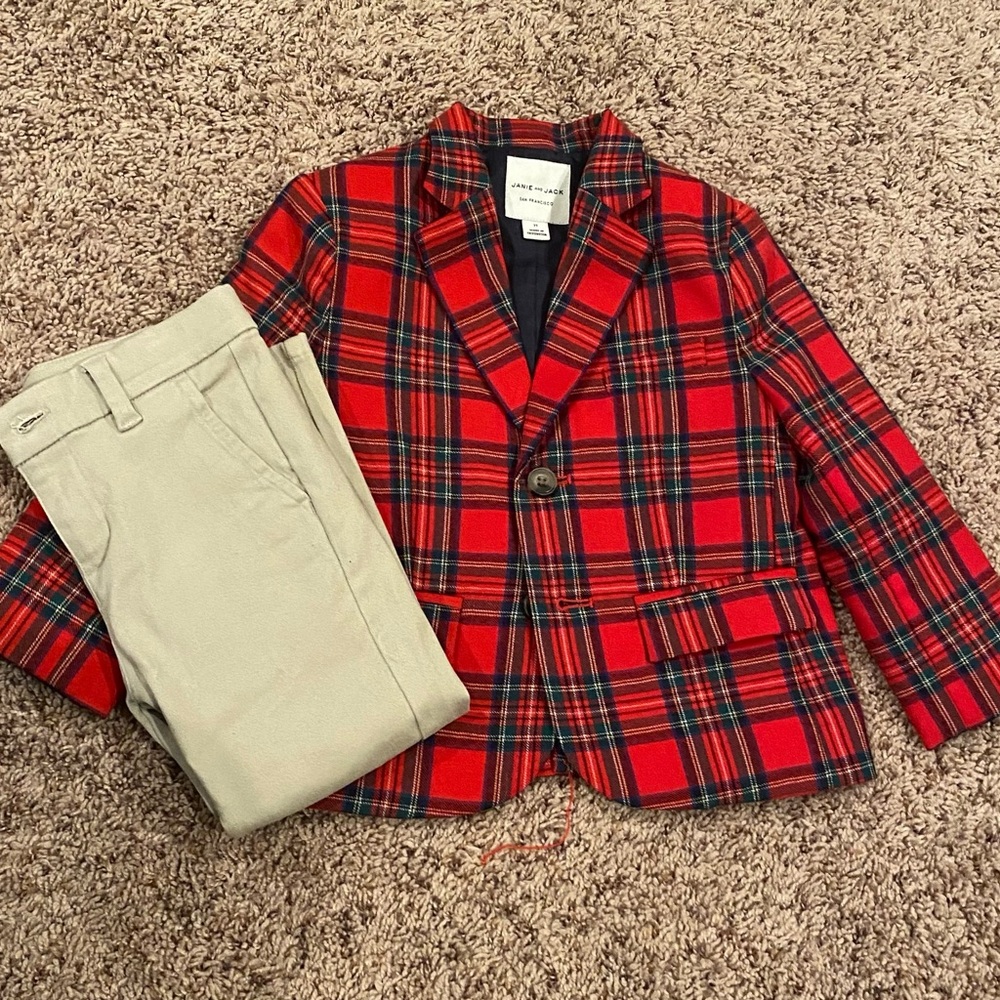 Janie and Jack size 2 plaid blazer and khaki pants
